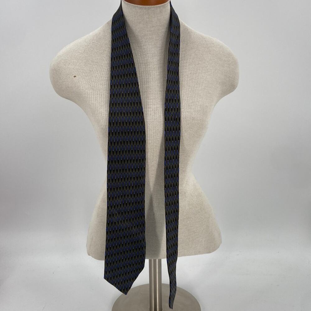 Ziggurat by Mulberry neckwear blue green patterned pure silk tie